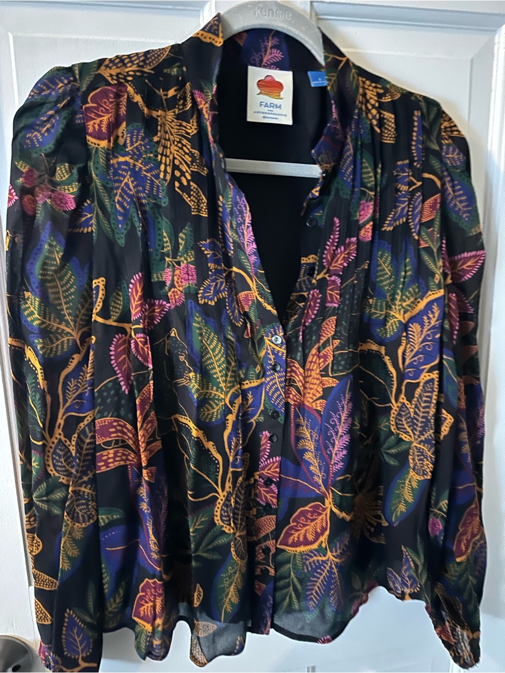 Anthropologie Black Botanical Print Button-Down Blouse
